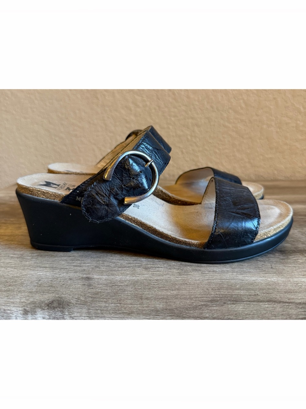 Mephisto Wedge Double Strap Leather Sandals